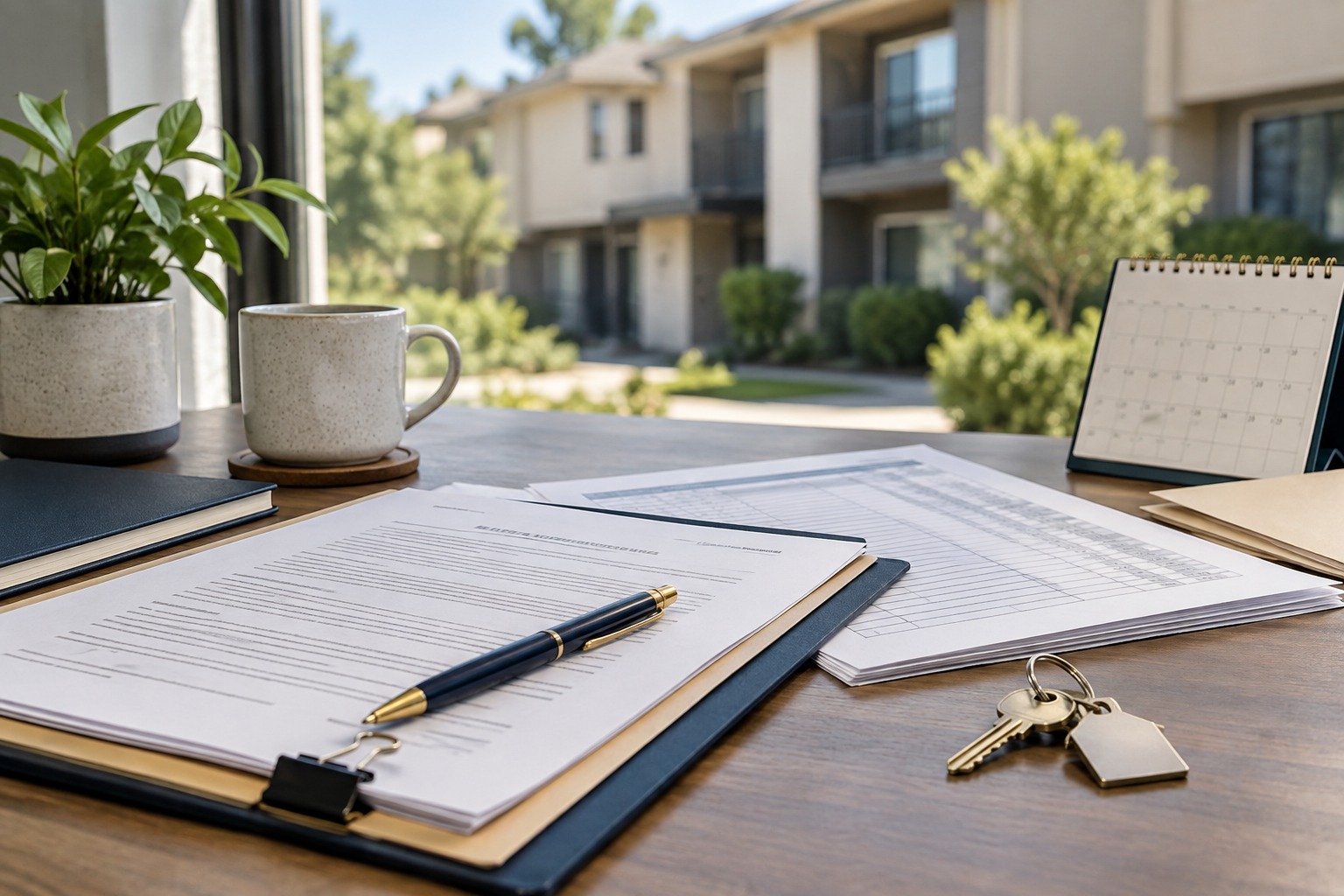 Landlord reviewing organized eviction documents with a document preparation professional