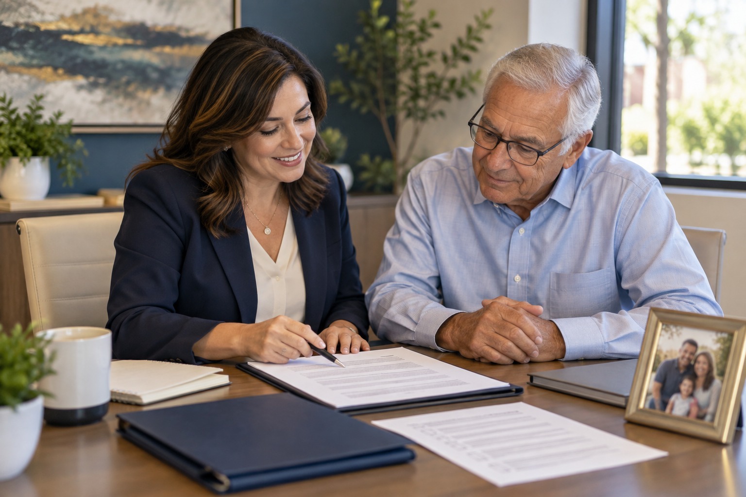 Landlord reviewing an organized eviction document packet during a professional consultation